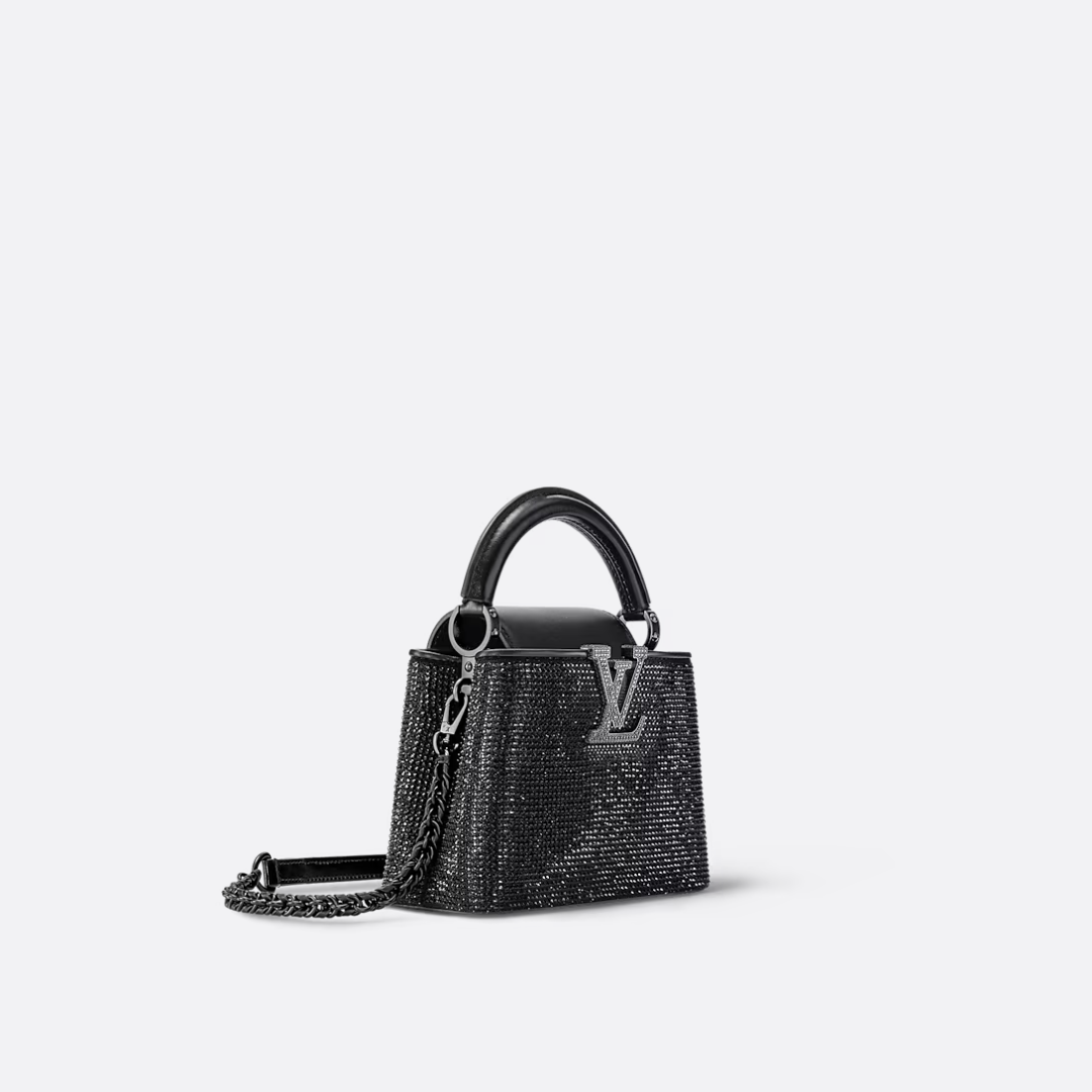 Mini Top Handle Bag in Black with Crystal Embellishment, image 8