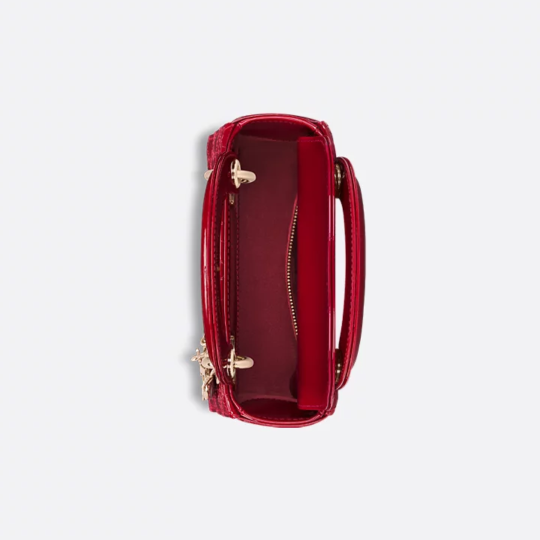 Mini Top Handle Bag in Red Quilted Patent with Gold Charms, image 8