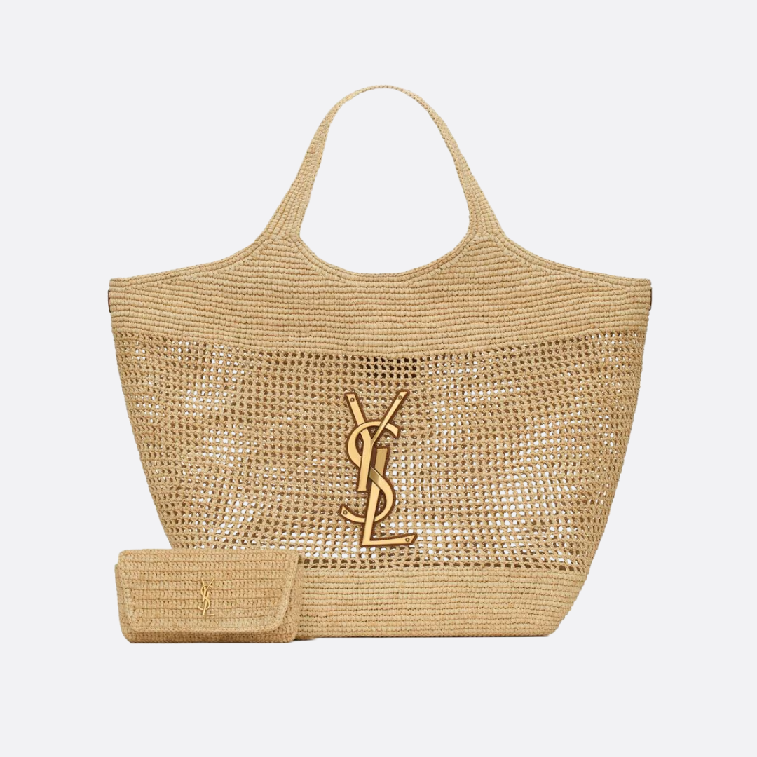 Woven Raffia Hobo Tote Bag with Open-Weave Panel, image 8