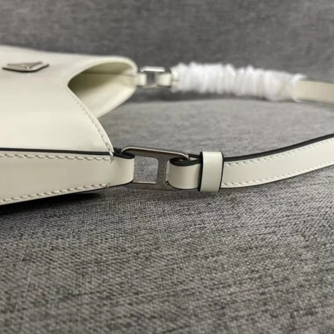 Crescent Hobo Bag in White Brushed Leather with Silver Hardware, image 10
