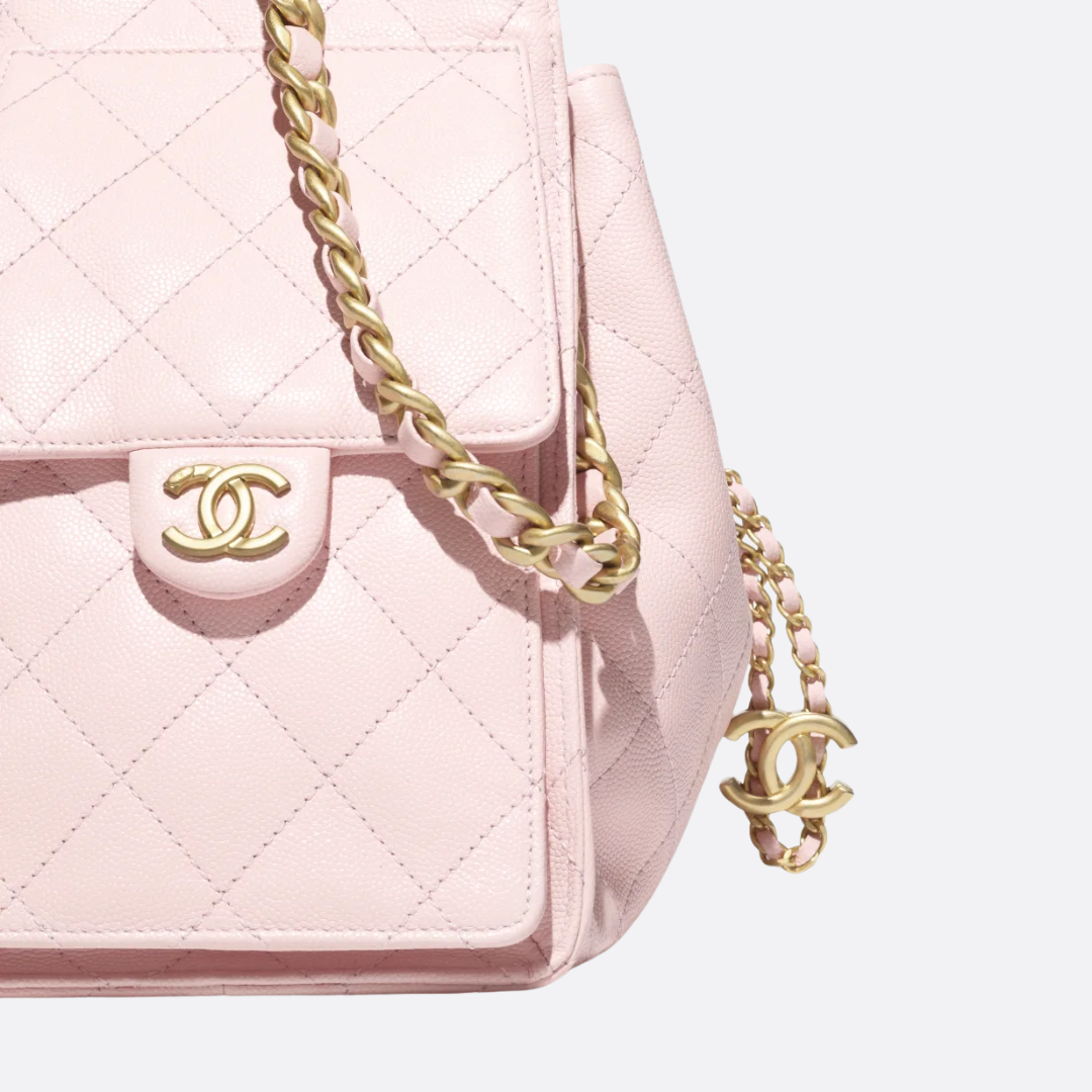 Bucket Bag in Light Pink Quilted Leather with Chain Handles, image 7