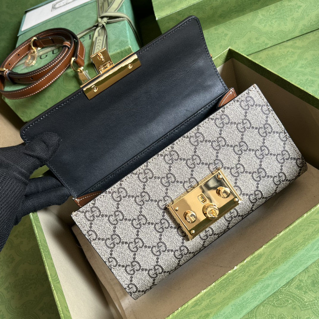 Chain Shoulder Bag in Black Leather and Canvas with Padlock, image 5