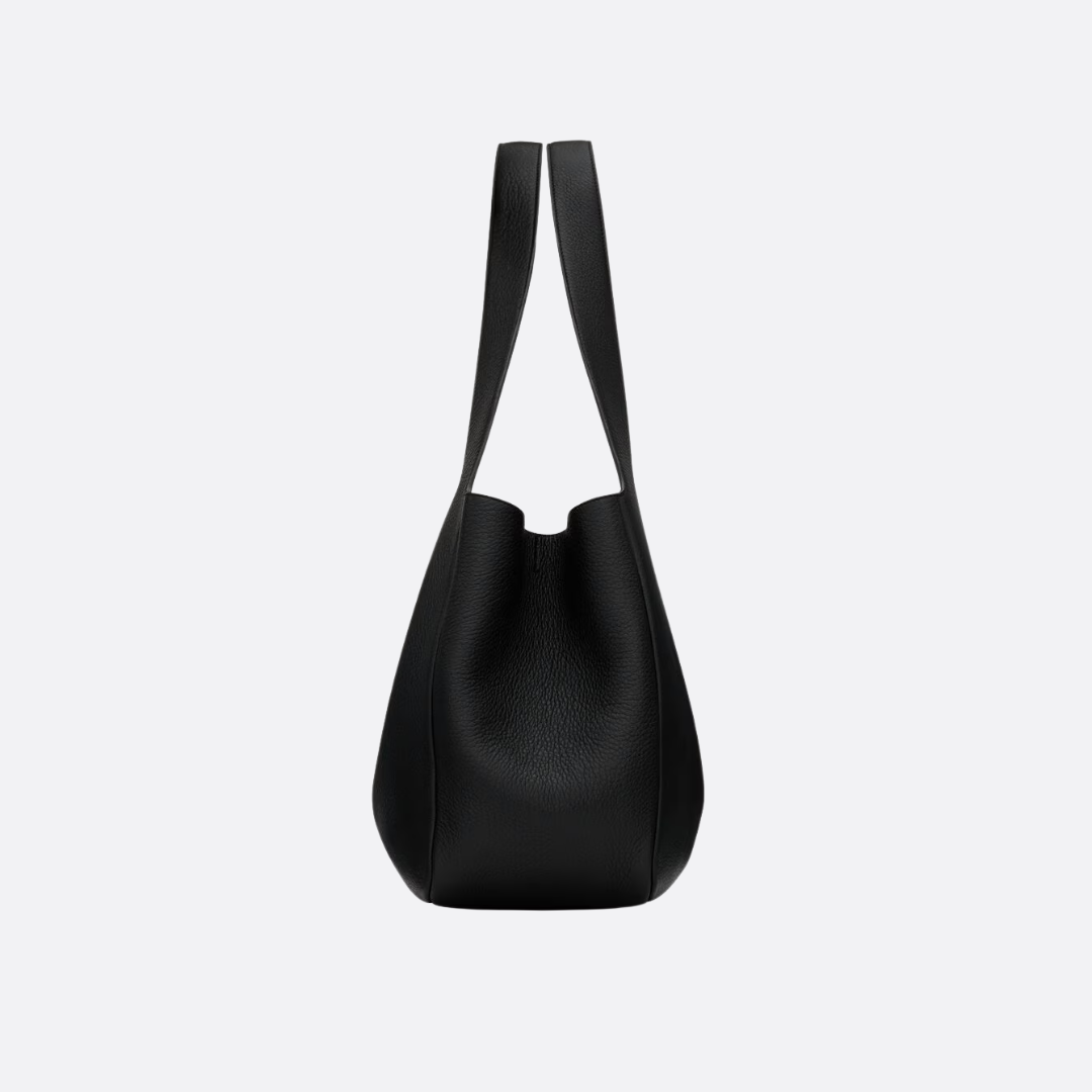 Shoulder Tote Bag in Black Grained Leather with Gold Closure, image 6