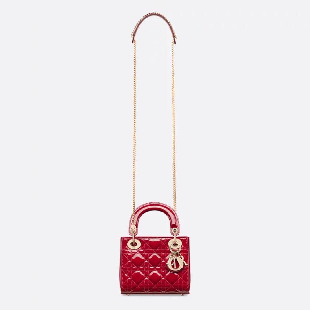 Mini Top Handle Bag in Red Quilted Patent with Gold Charms, image 9