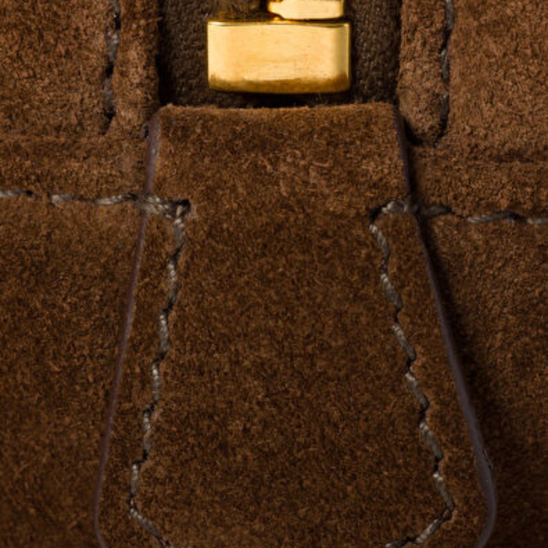 Small Bowling Bag in Suede with Zip Top, image 10