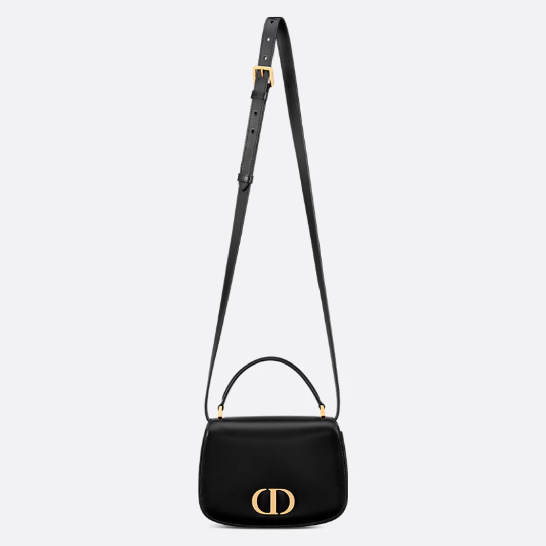 Top Handle Bag in Black Smooth Leather with Buckle Strap, image 4