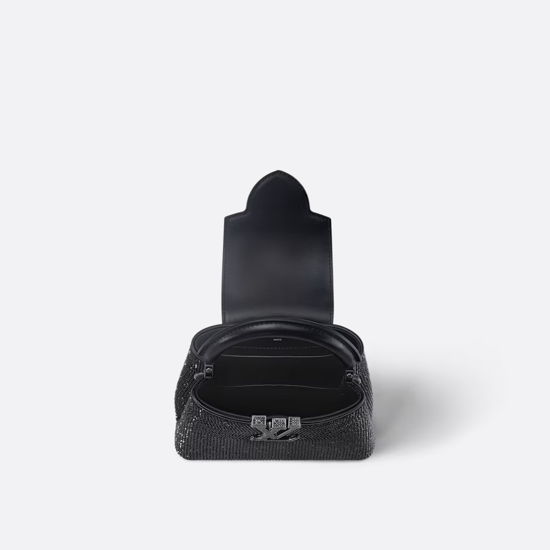 Mini Top Handle Bag in Black with Crystal Embellishment, image 11