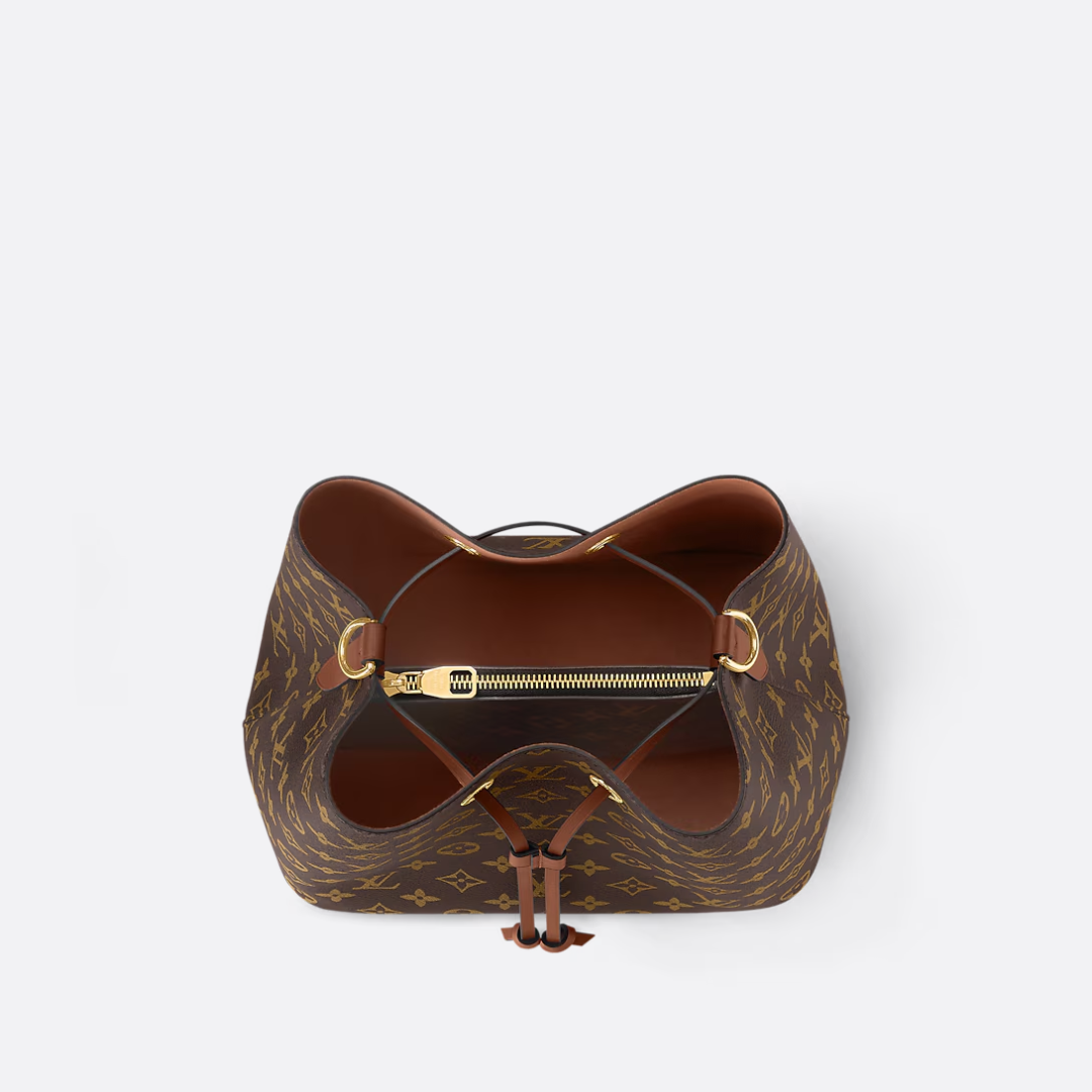 Bucket Bag in Brown Coated Canvas with Drawstring, image 4