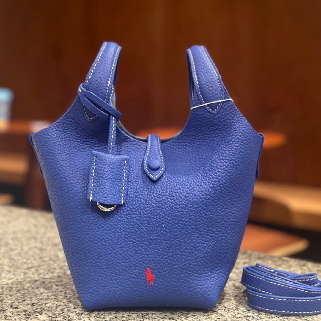 Small Bucket Tote Bag in Grained Leather with Tab Closure, image 22