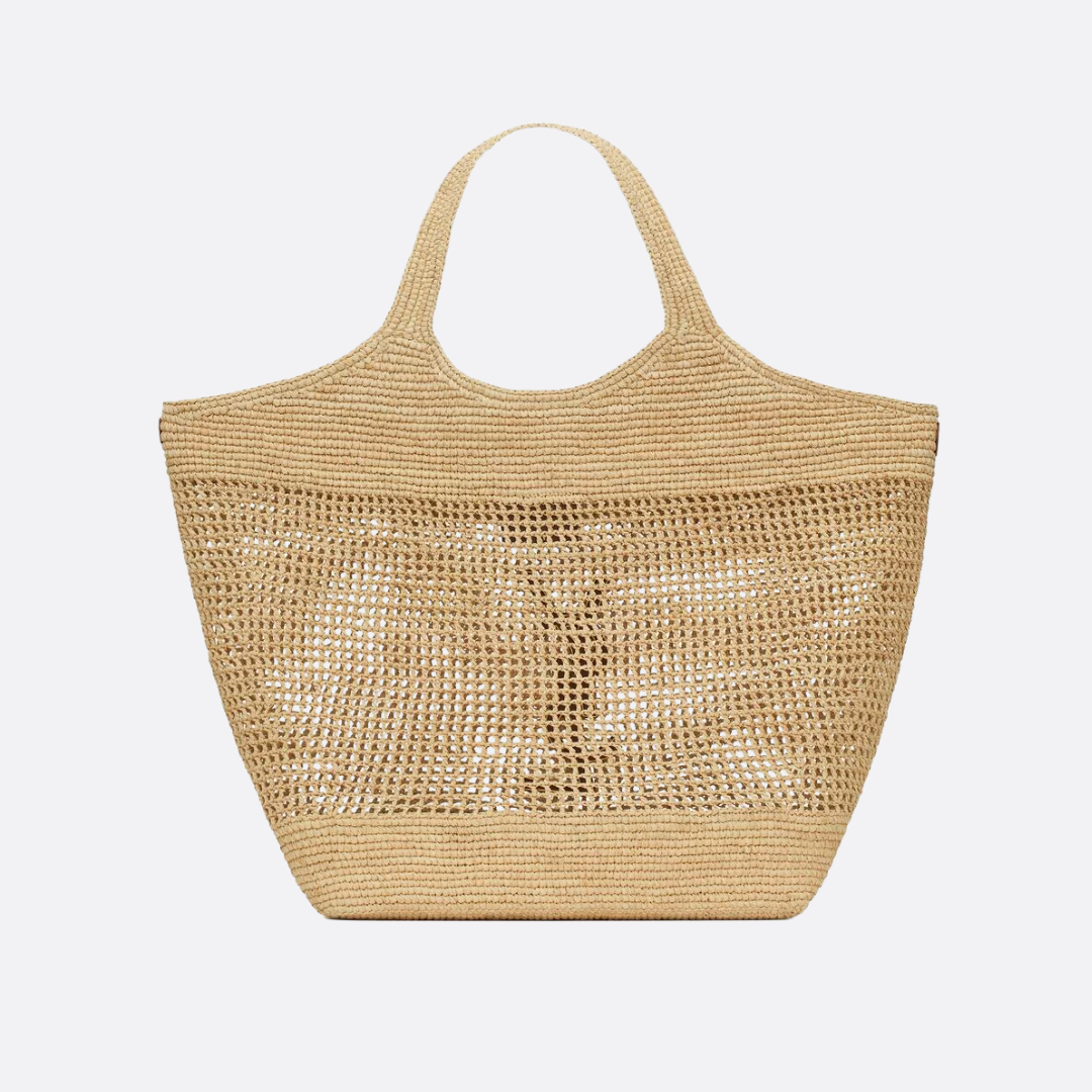 Woven Raffia Hobo Tote Bag with Open-Weave Panel, image 9