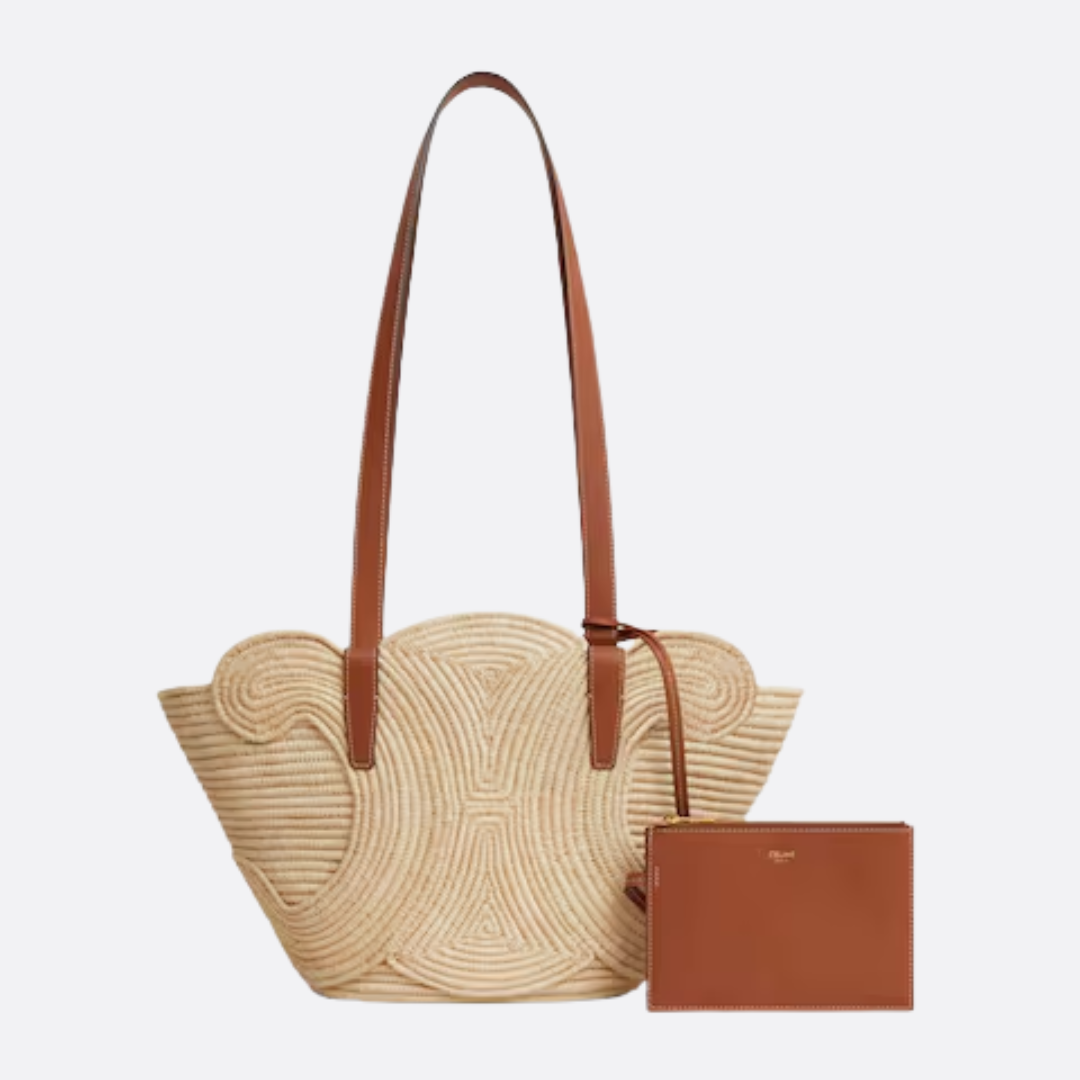 CL Classic Small Panier Handbag Made Of Raffia And Calf Leather