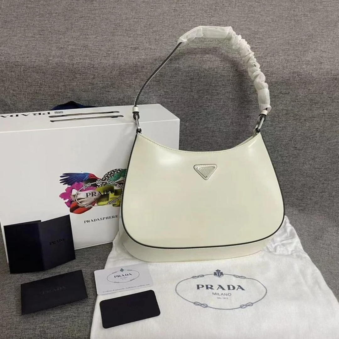 Crescent Hobo Bag in White Brushed Leather with Silver Hardware, image 8