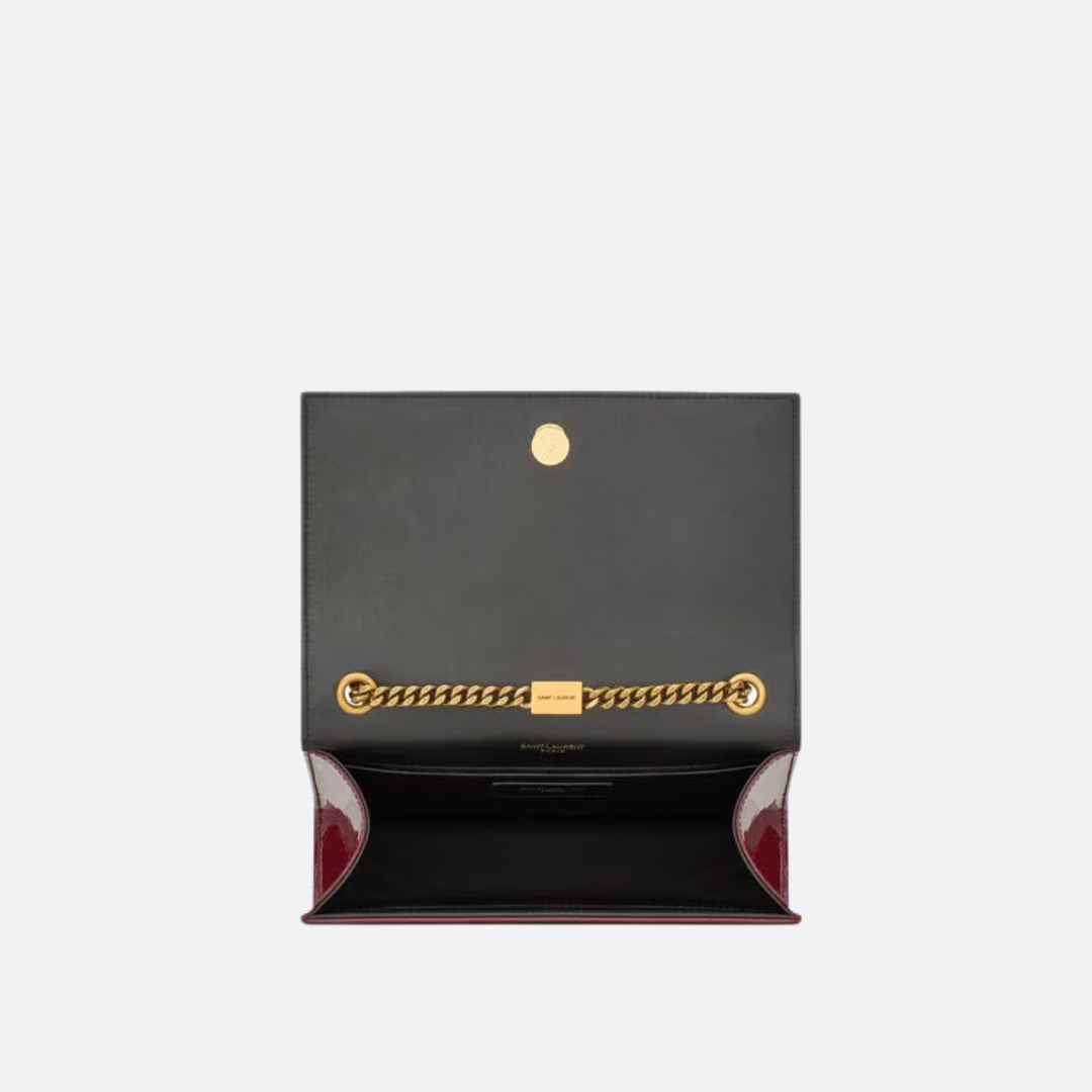 Crossbody Bag in Burgundy Patent Leather with Gold Chain, image 10