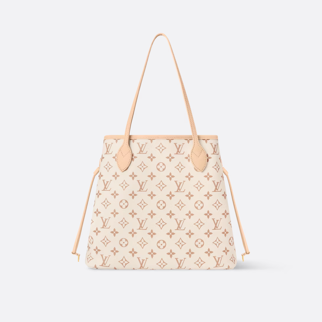 Tote Bag in Cream Printed Canvas with Tan Side Ties and Pocket, image 4