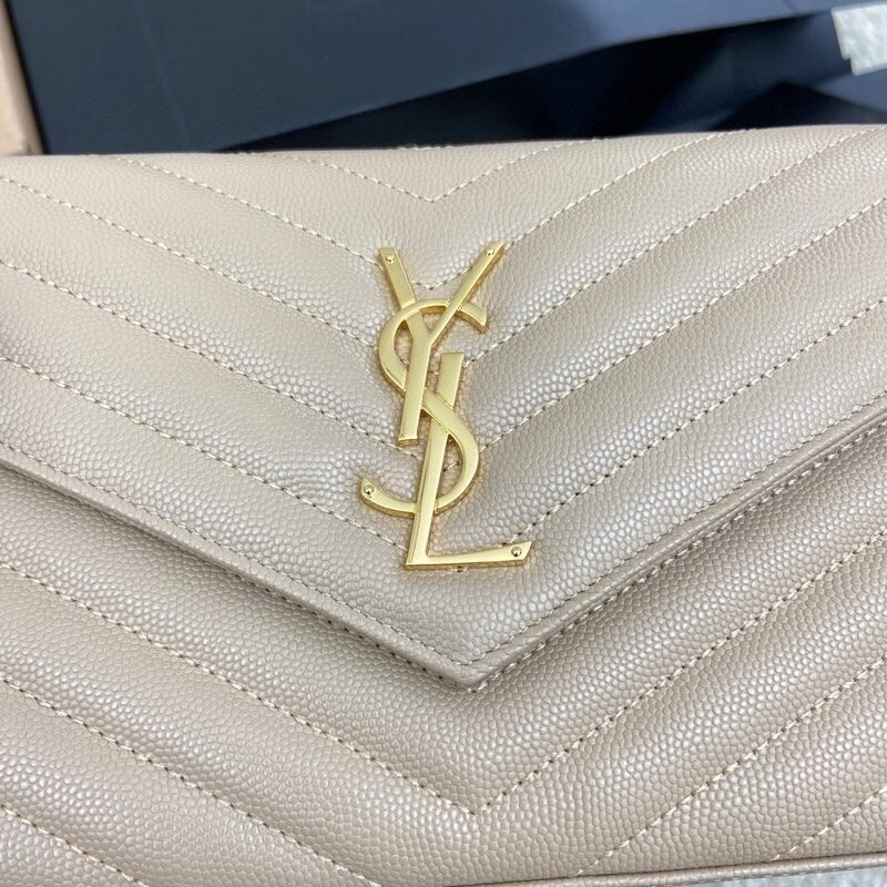 Envelope Chain Wallet in Taupe Chevron Quilted Grained Leather, image 3