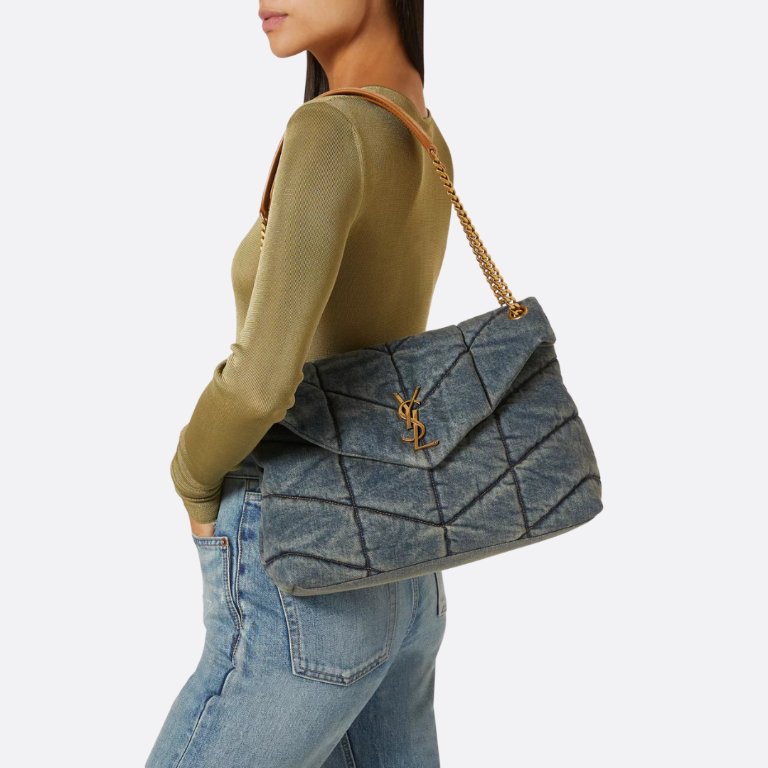 SL Loulou Puffer Bag Made Of Quilted Vintage Denim