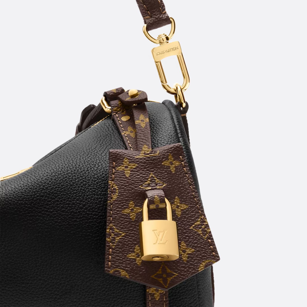 Shoulder Bag in Grained Leather with Printed Canvas Straps, image 7