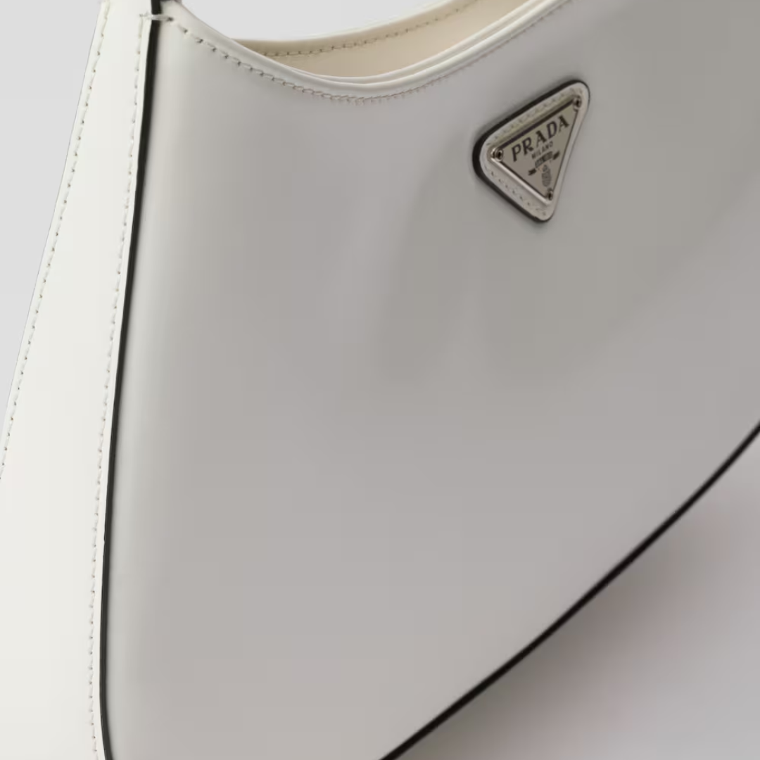 Crescent Hobo Bag in White Brushed Leather with Silver Hardware, image 6