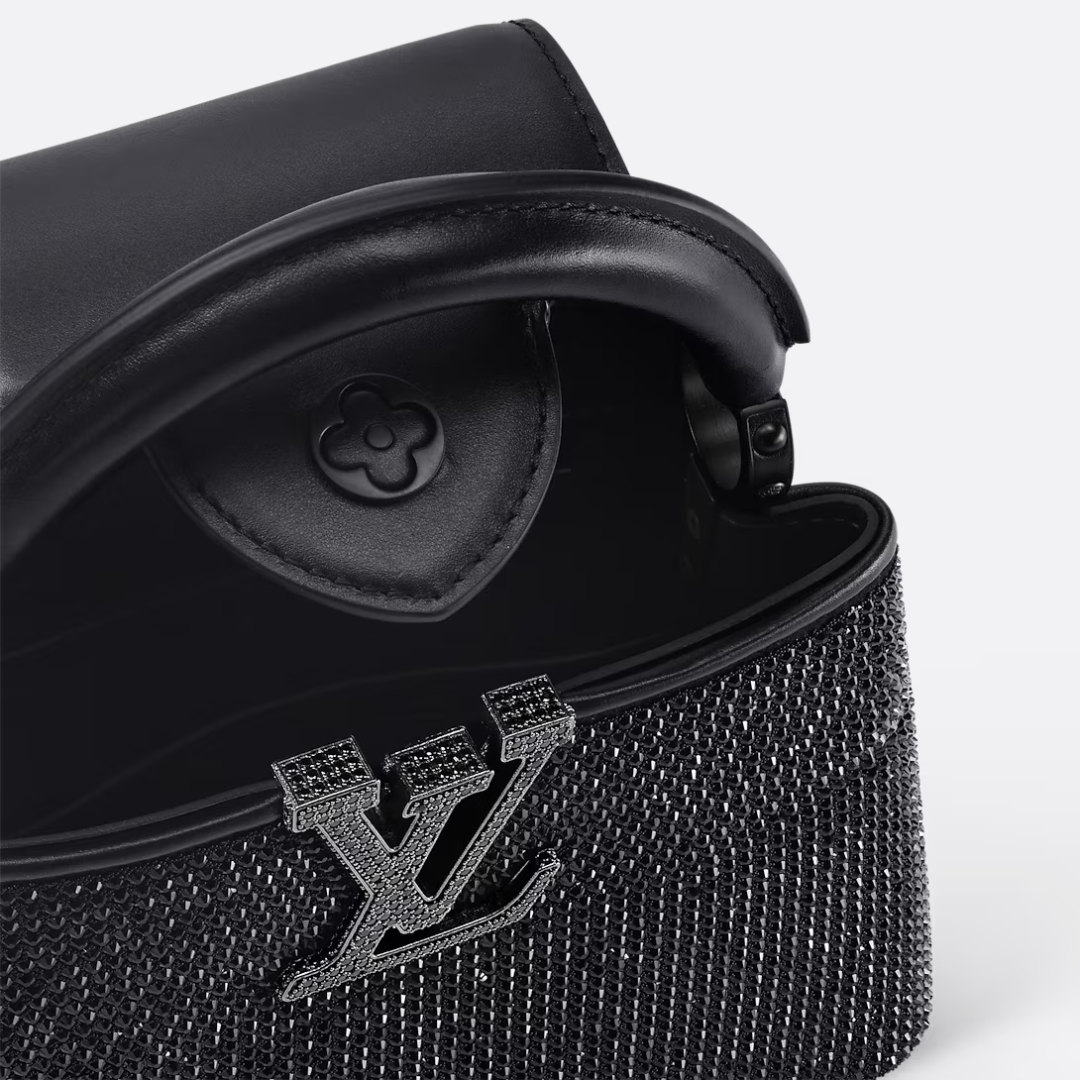 Mini Top Handle Bag in Black with Crystal Embellishment, image 9