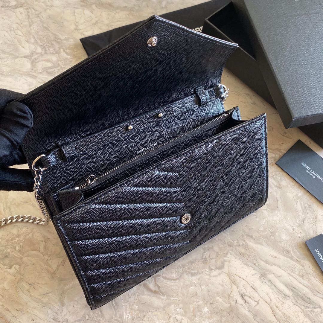 Envelope Crossbody Bag in Black Chevron Quilted Grained Leather, image 6