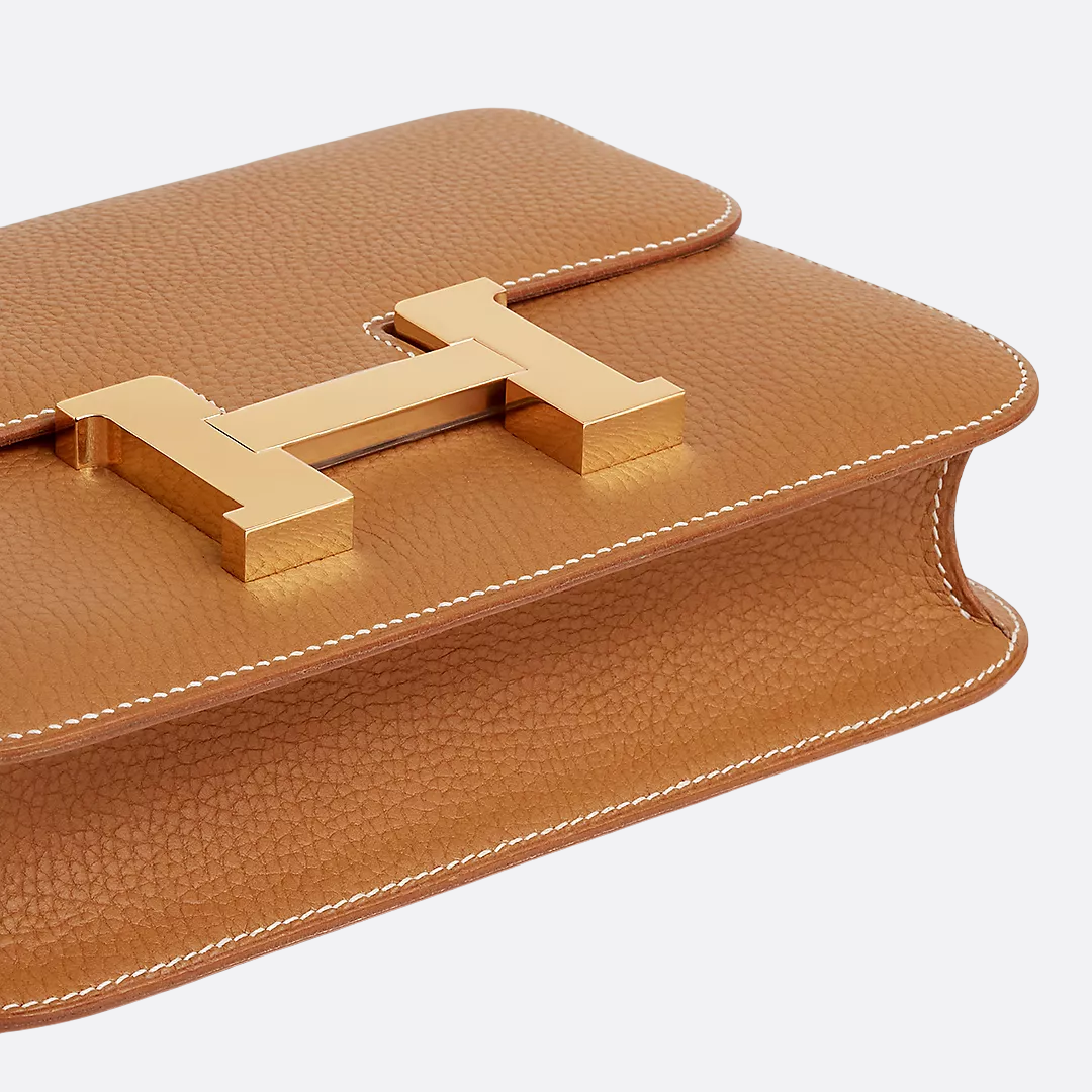 Top Handle Bag in Tan Grained Leather with Gold Flap Clasp, image 5