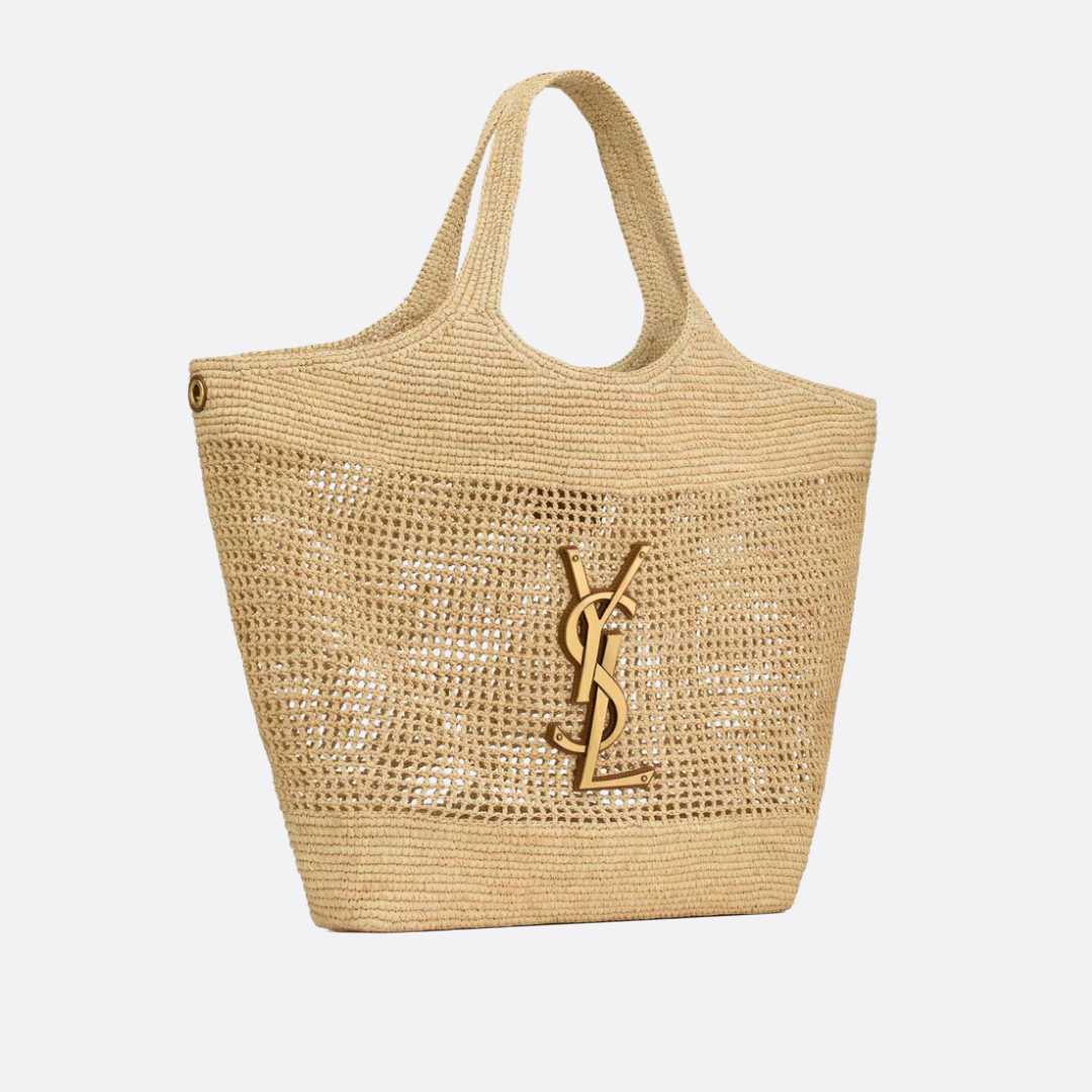 Woven Raffia Hobo Tote Bag with Open-Weave Panel, image 3