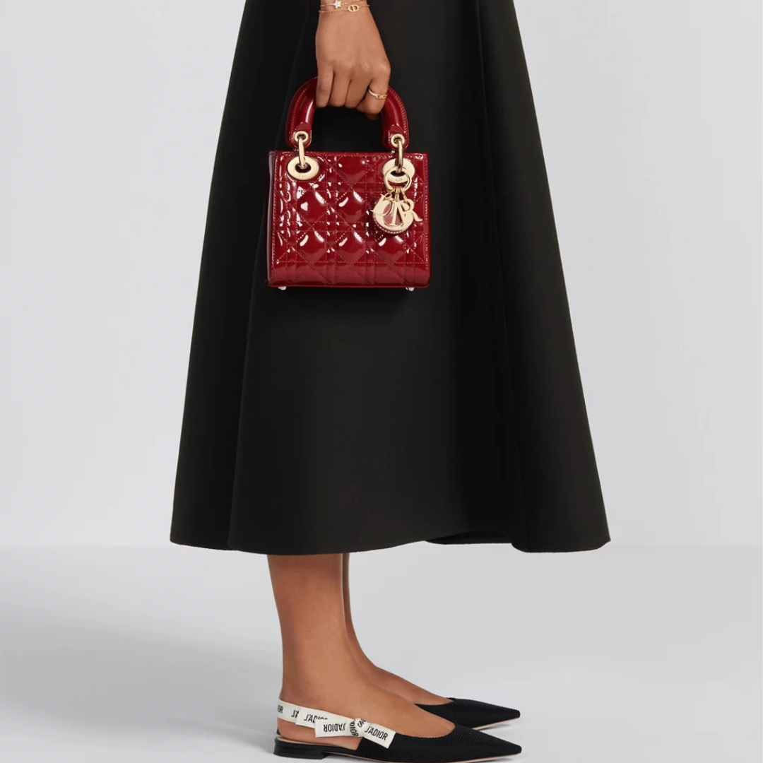 Mini Top Handle Bag in Red Quilted Patent with Gold Charms, image 2