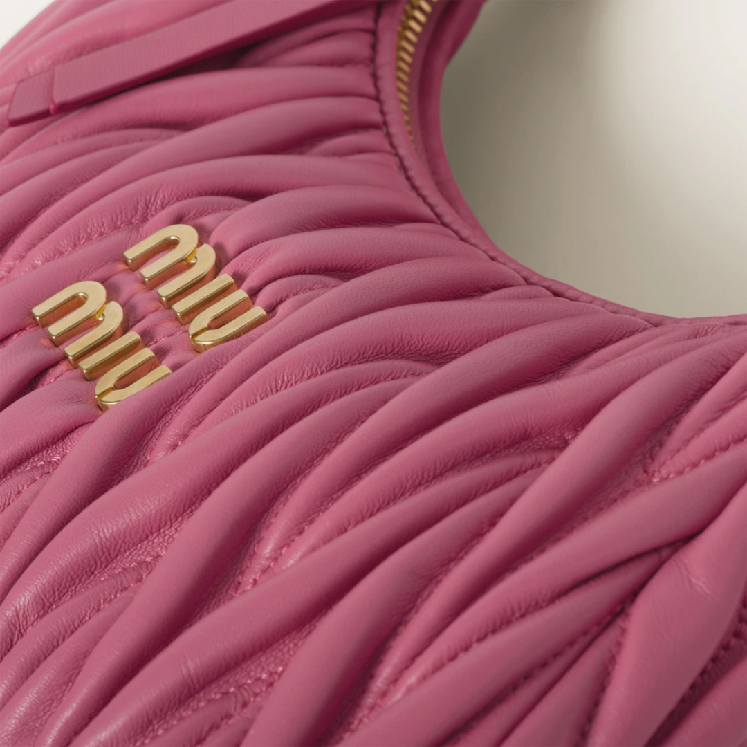 Mini Hobo Bag in Pink Ruched Nappa Leather with Zip Top, image 7