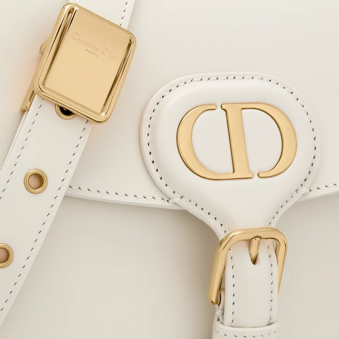 Flap Crossbody Bag in Ivory Smooth Leather with Gold Clasp, image 3