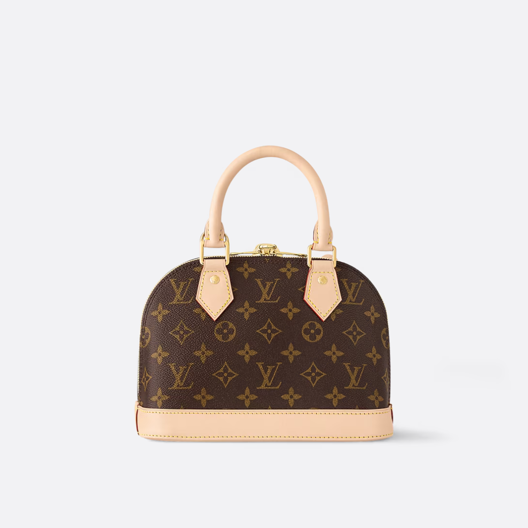 Dome Top Handle Bag in Brown Printed Canvas with Strap, image 8