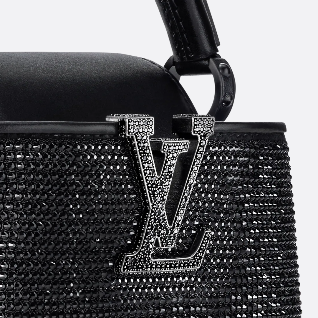 Mini Top Handle Bag in Black with Crystal Embellishment, image 2