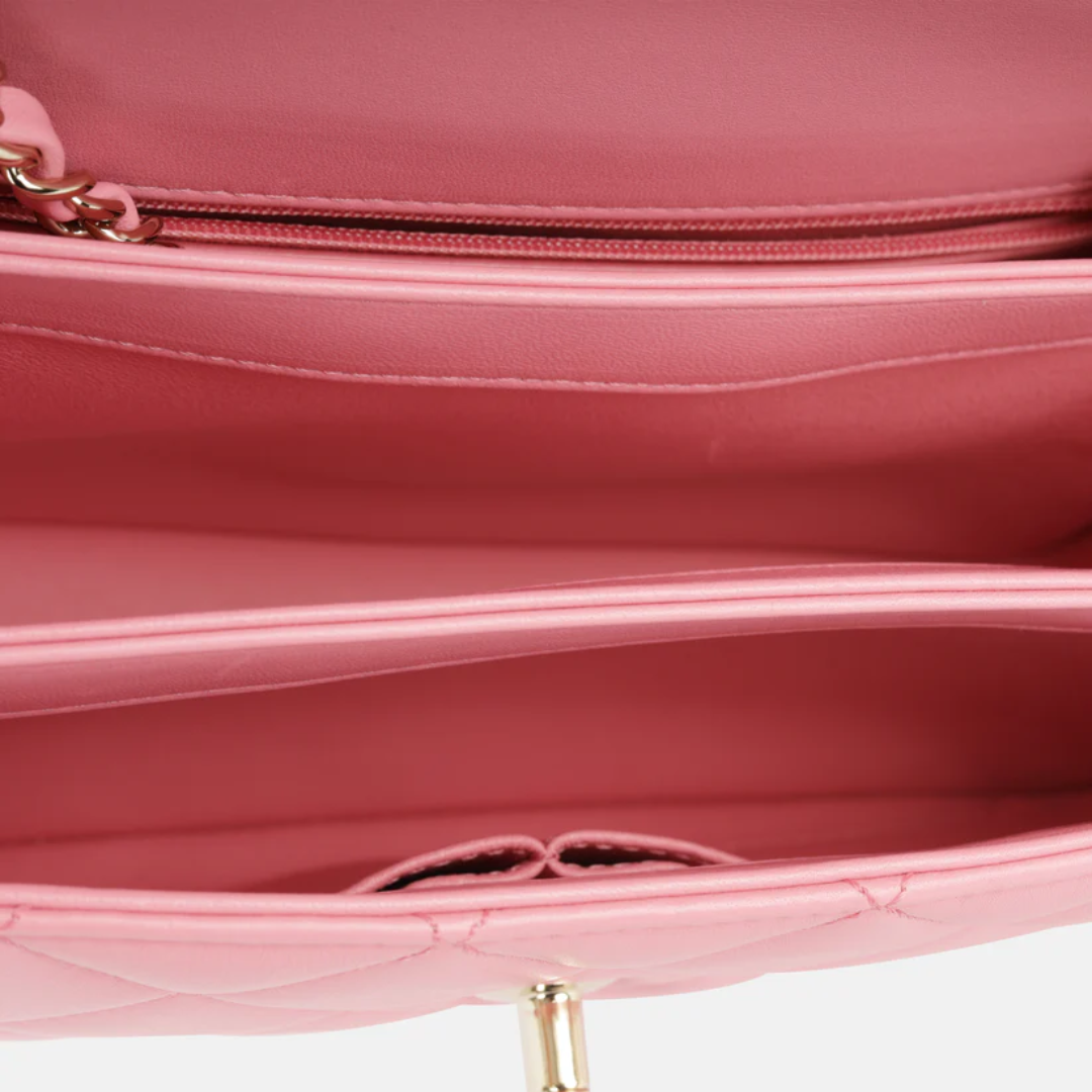 Flap Bag in Pink Quilted Leather with Rolled Top Handle, image 10