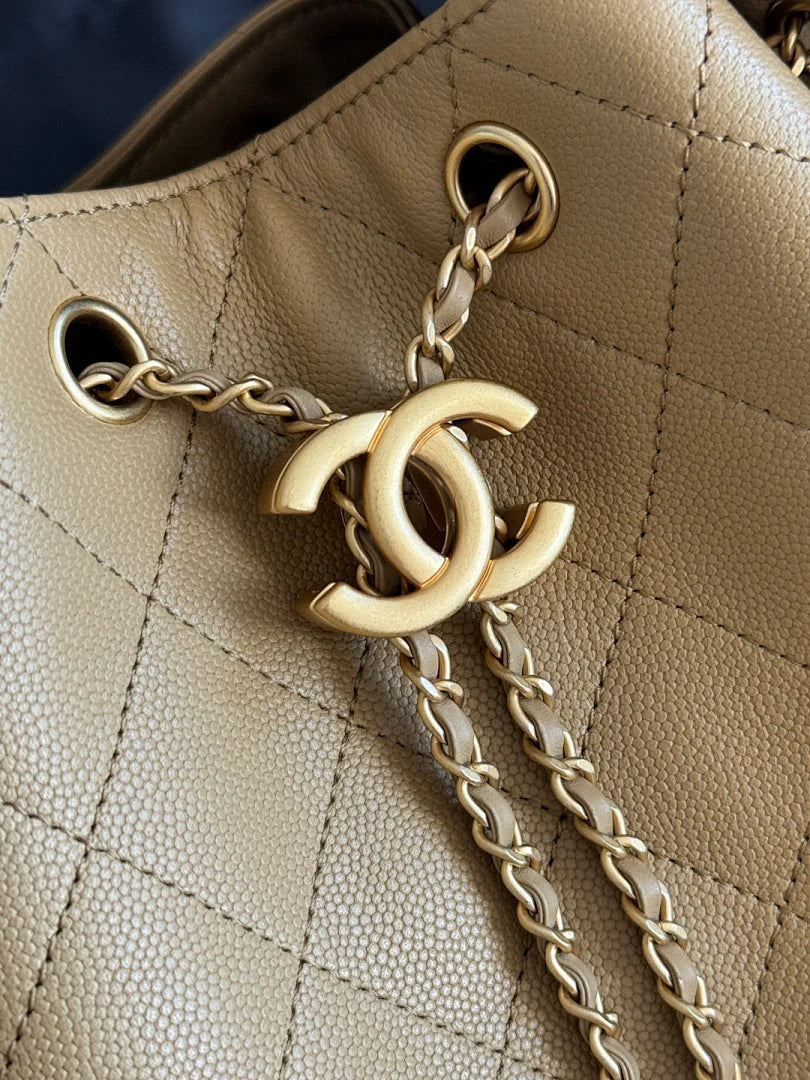 Large Soft Hobo Bag in Beige Quilted Leather with Chain Straps, image 6
