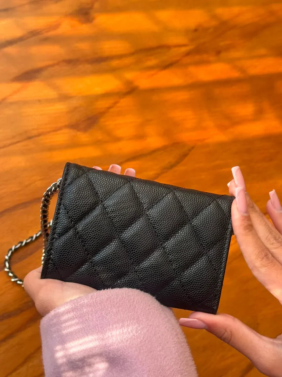Chain Wallet Crossbody in Black Diamond Quilted Leather, image 4