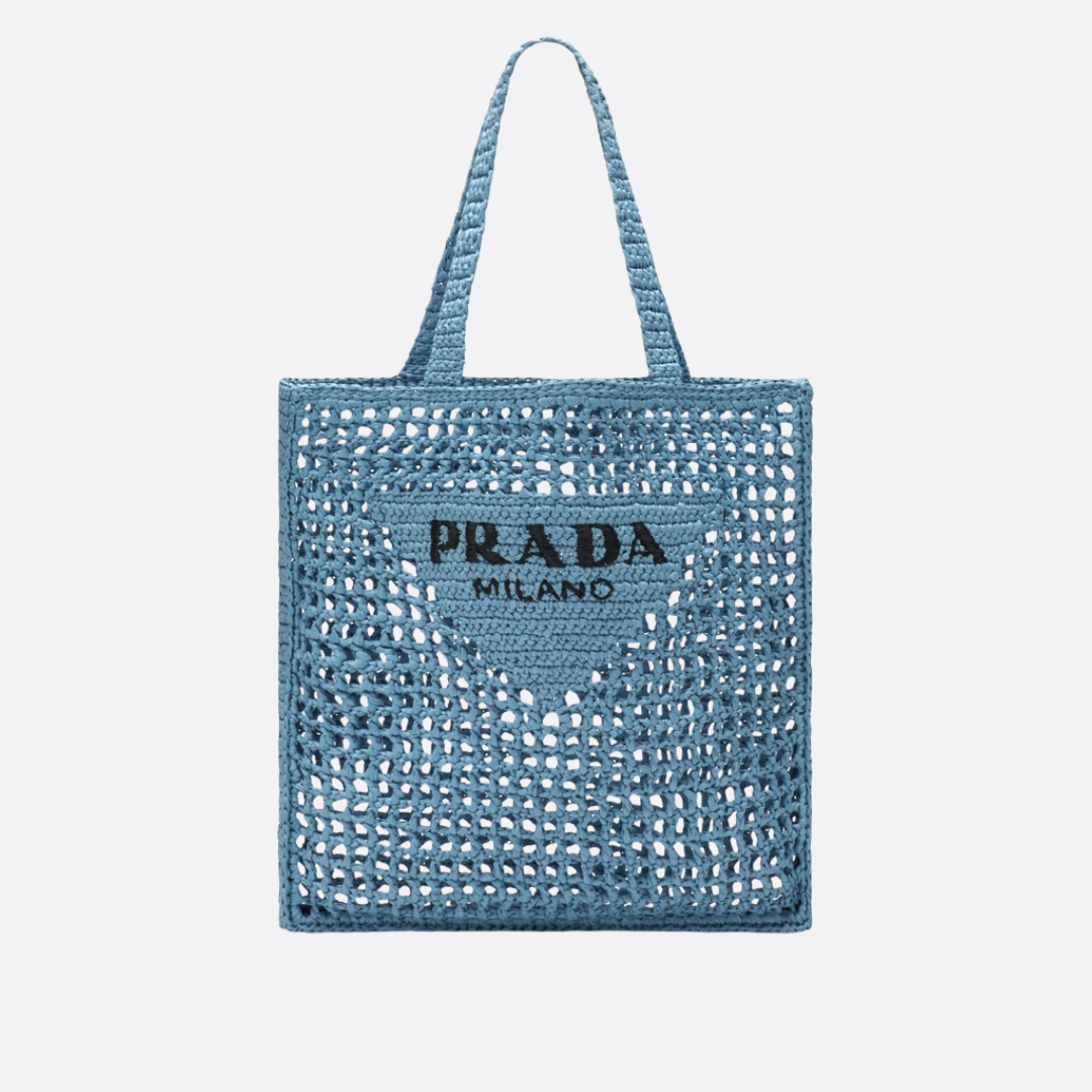 PRD Raffia Bag With Woven Logo In Blue