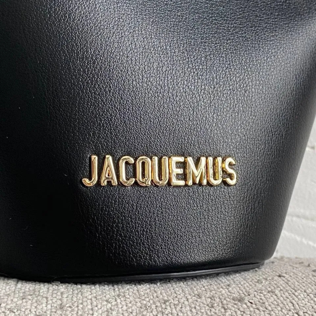 Bucket Tote Bag in Black Smooth Leather with Sculptural Ring, image 7