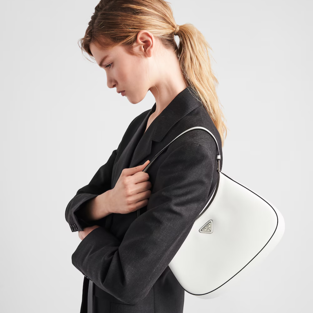 Crescent Hobo Bag in White Brushed Leather with Silver Hardware, image 4