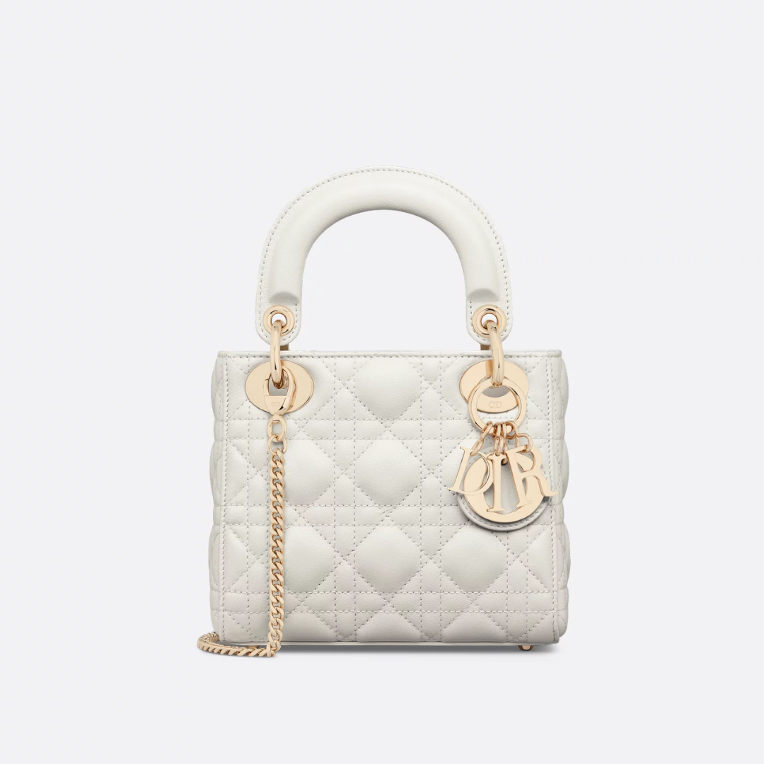 Mini Top Handle Bag in White Quilted Leather with Chain