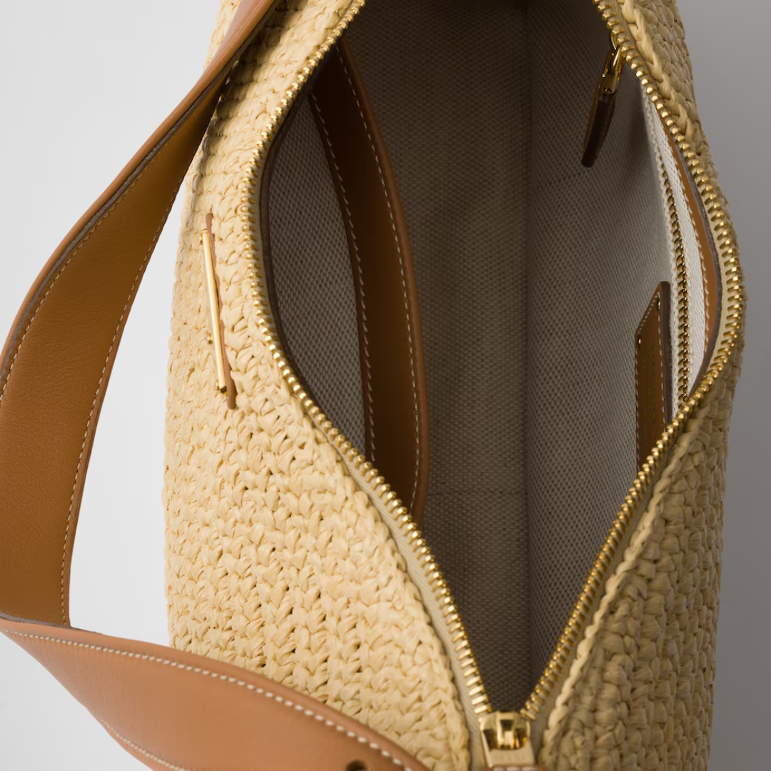 Shoulder Bag in Natural Crocheted Raffia with Tan Leather Trim, image 4