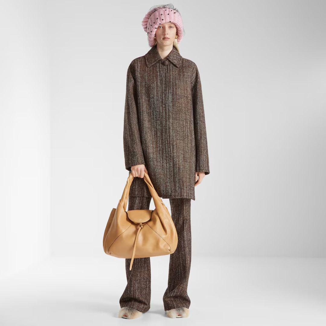 Hobo Bag in Tan Smooth Leather with Twisted Handle, image 3
