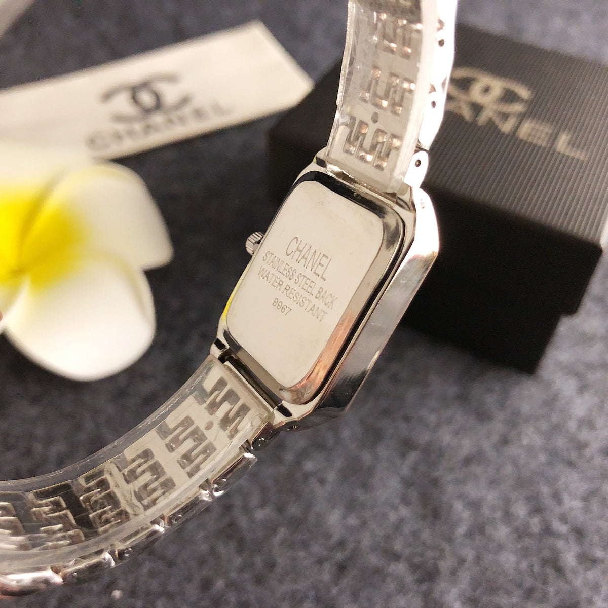 Rectangular Link Watch in Rose Gold and Silver with Black Dial, image 7