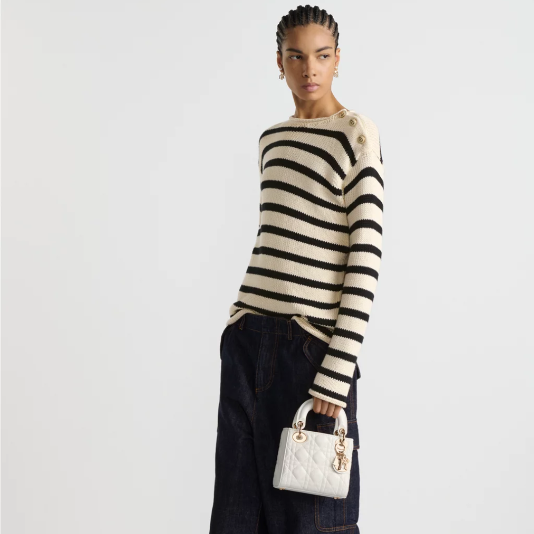 Mini Top Handle Bag in White Quilted Leather with Chain, image 2
