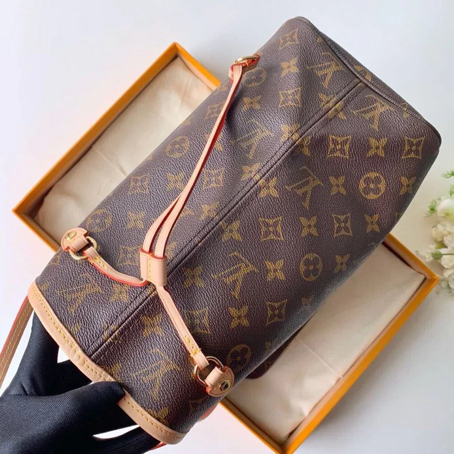 Large Open Tote in Brown Printed Canvas with Tan Handles, image 3
