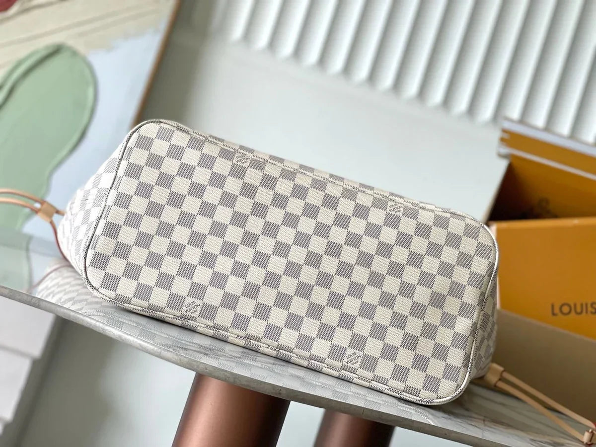 Large Open Tote in Cream Checkered Canvas with Tan Trim, image 3