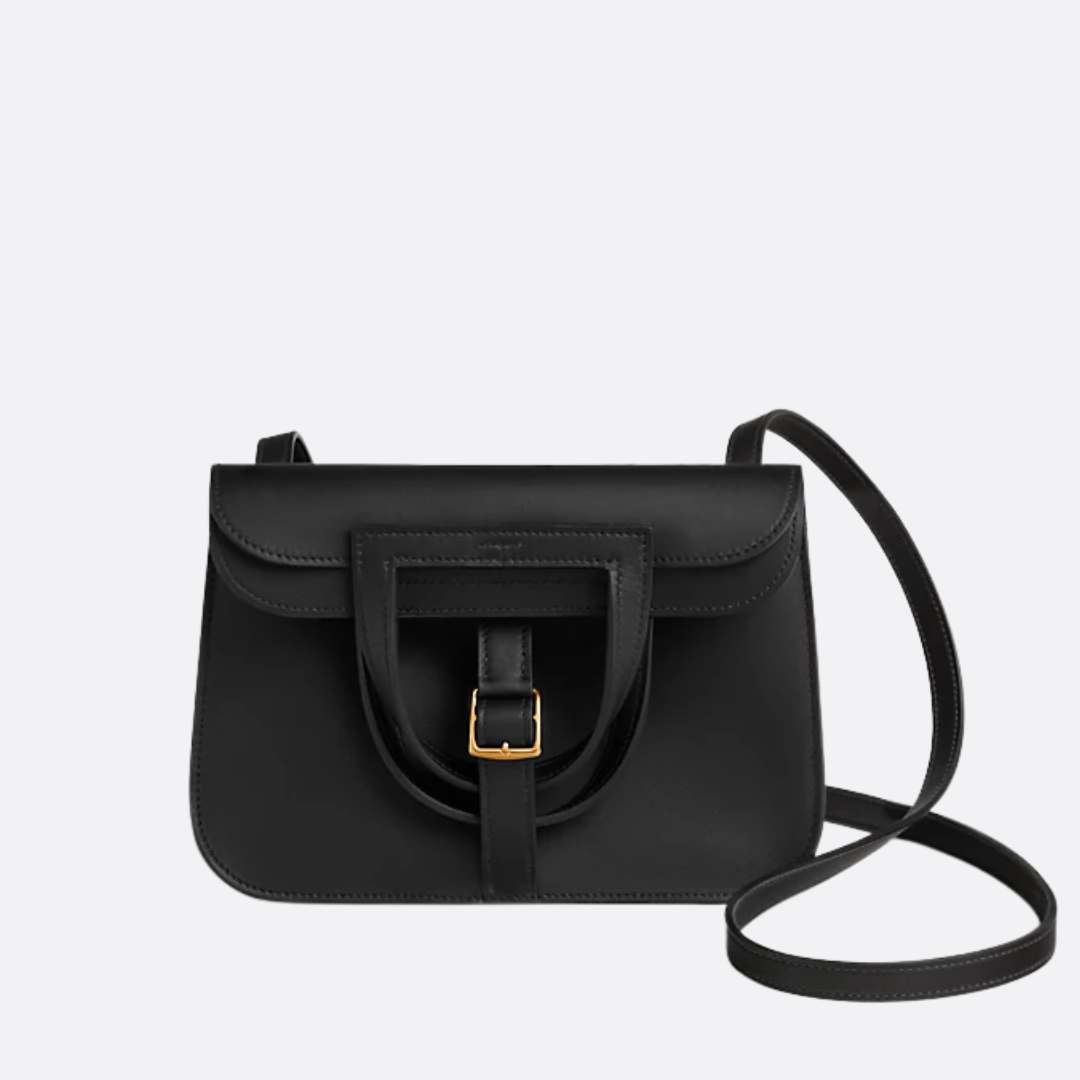 Mini Flap Crossbody Bag in Smooth Leather with Gold Buckle, image 9