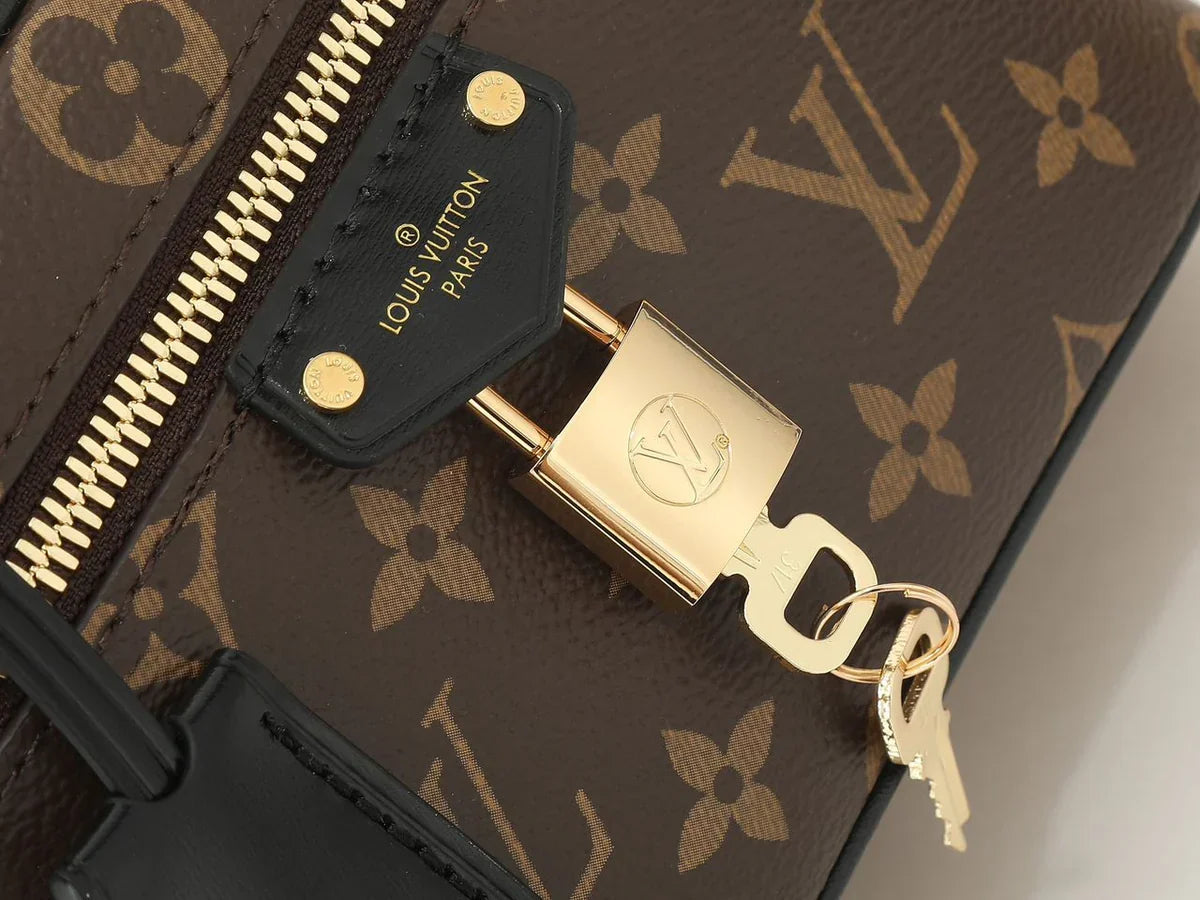 Vanity Case Bag in Brown Coated Canvas with Gold Chain, image 6