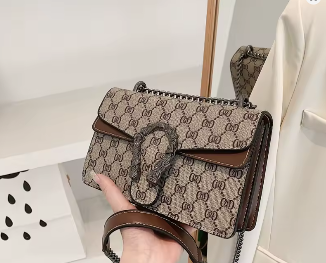 Flap Shoulder Bag in Beige Coated Canvas with Silver Chain, image 2