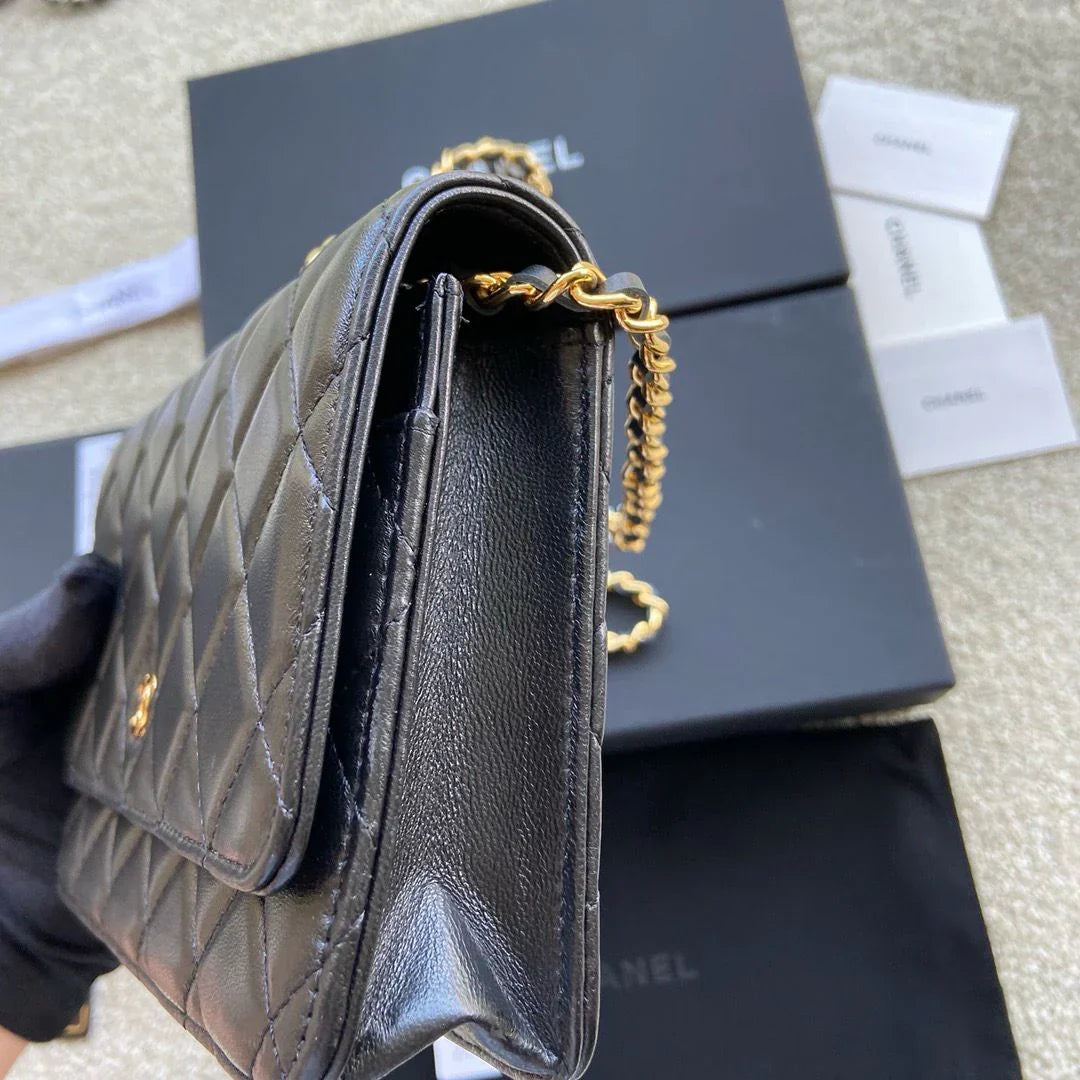 Chain Wallet in Black Quilted Lambskin with Gold Hardware, image 7