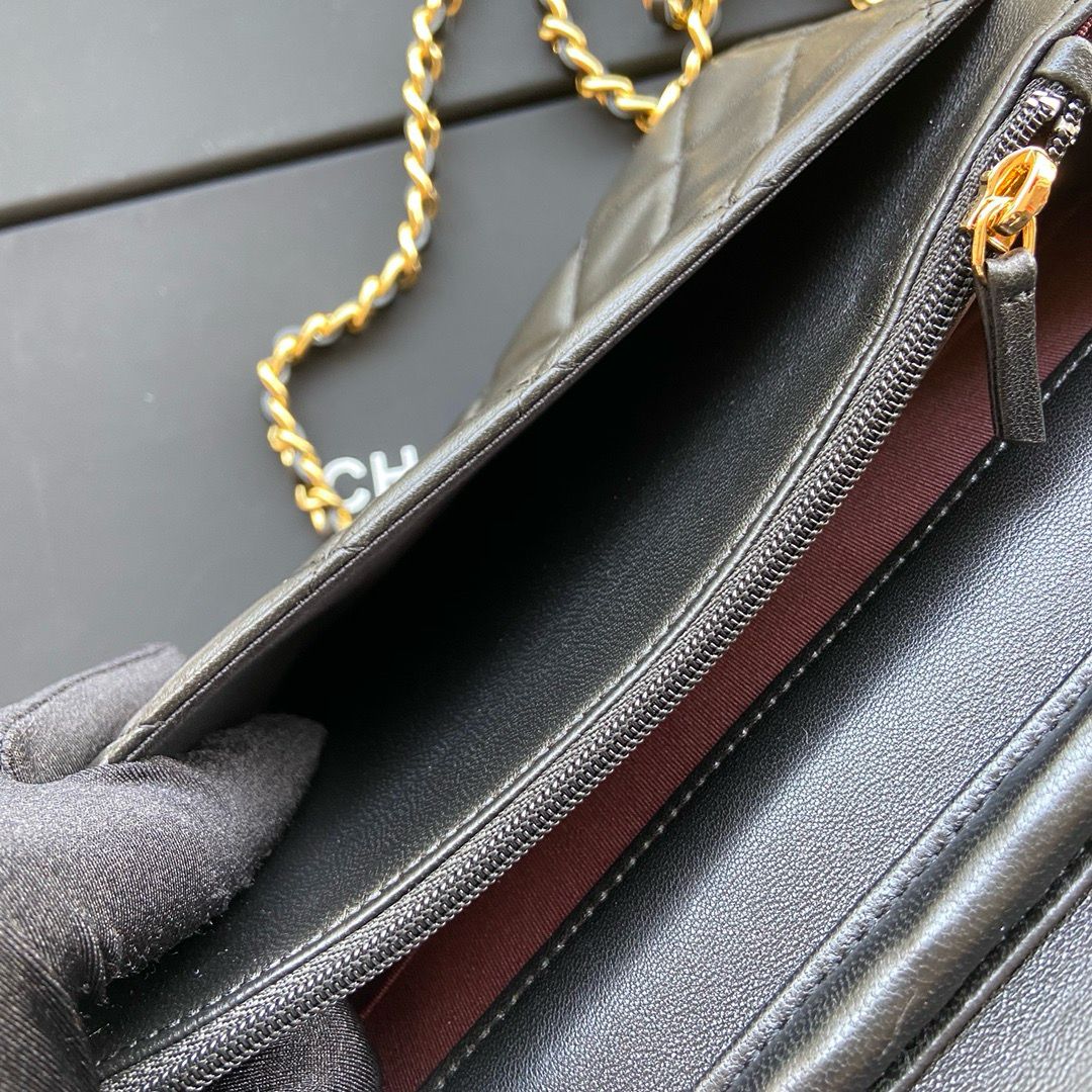 Chain Wallet in Black Quilted Lambskin with Gold Hardware, image 9