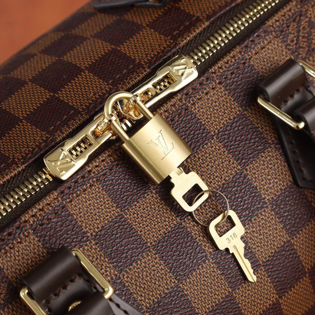 Barrel Duffel Bag in Brown Checkerboard Canvas with Strap, image 7